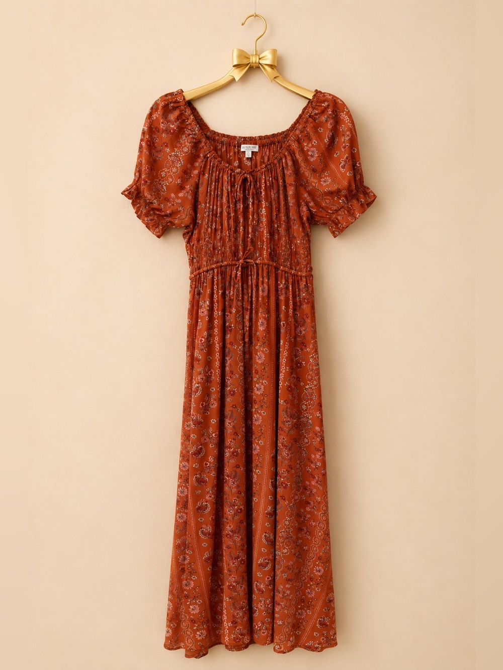 Patrons of Peace Rust Floral Puff-Sleeve Maxi Dress